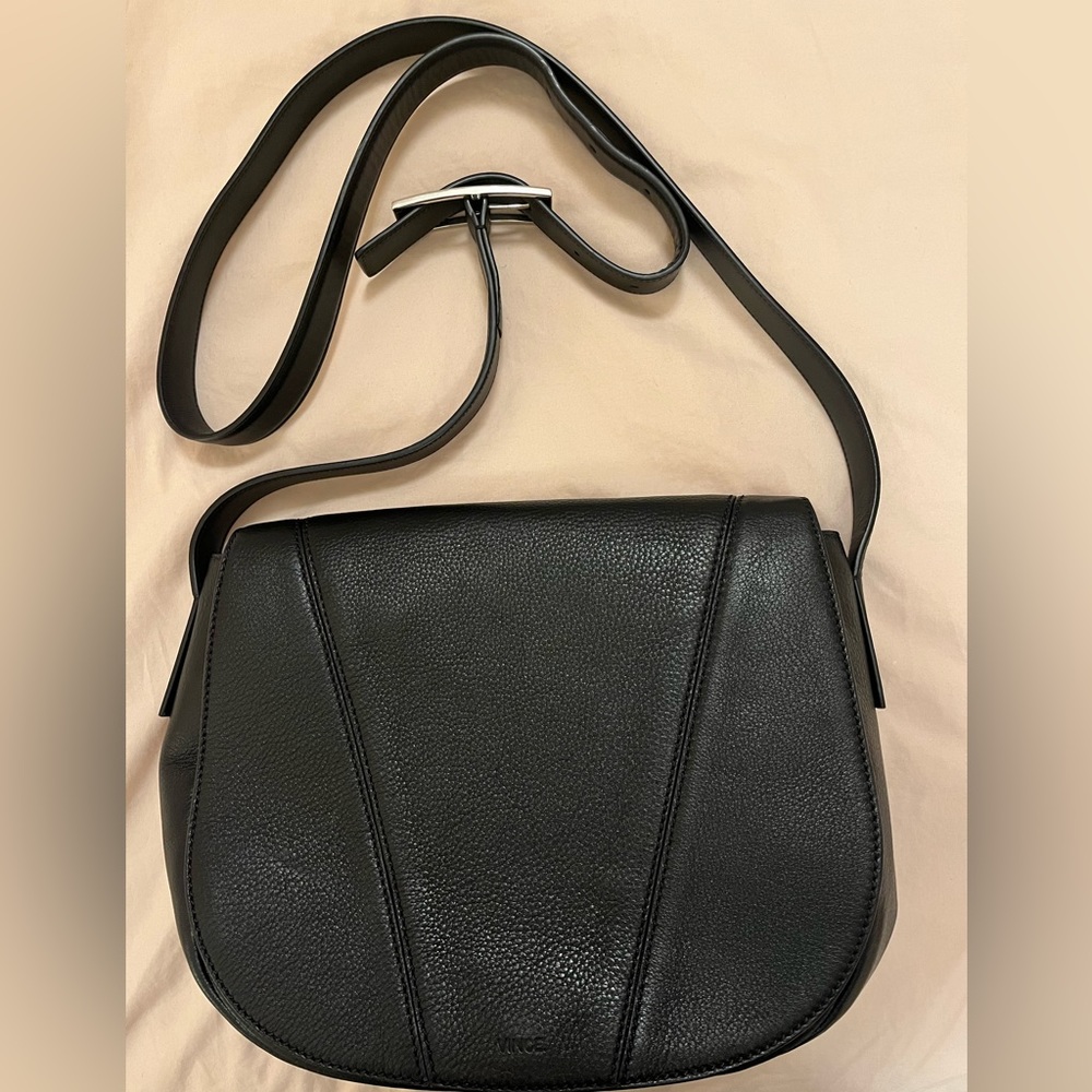 Vince Black Pebbled Leather Crossbody Saddle Bag